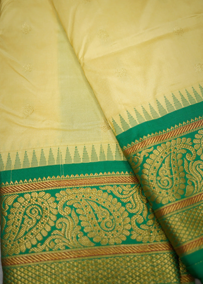 Cream Kanjivaram Silk Saree With Blouse Piece - Indian Silk House Agencies