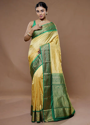 Cream Kanjivaram Silk Saree With Blouse Piece - Indian Silk House Agencies