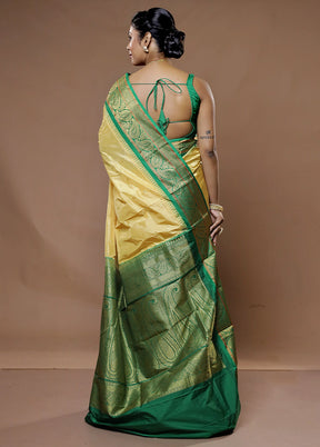 Cream Kanjivaram Silk Saree With Blouse Piece - Indian Silk House Agencies