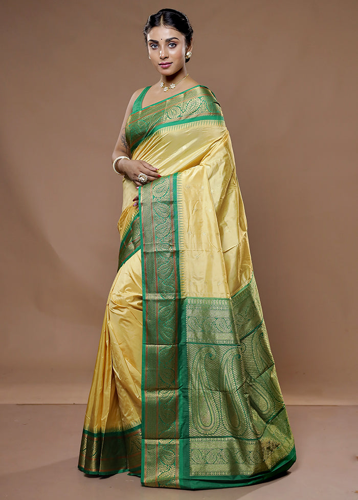 Cream Kanjivaram Silk Saree With Blouse Piece - Indian Silk House Agencies