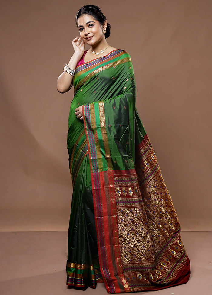 Green Kanjivaram Silk Saree With Blouse Piece - Indian Silk House Agencies