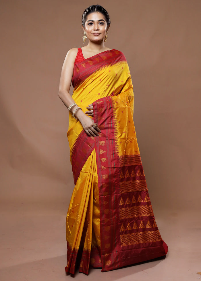 Yellow Kanjivaram Silk Saree With Blouse Piece - Indian Silk House Agencies