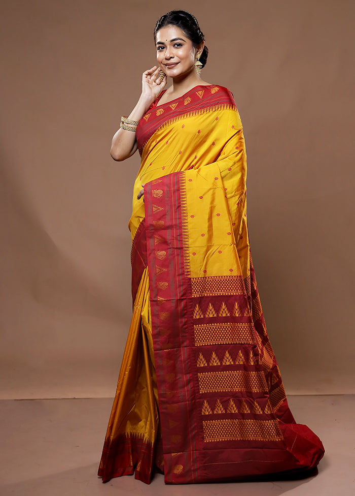 Yellow Kanjivaram Silk Saree With Blouse Piece - Indian Silk House Agencies