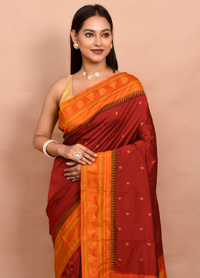 Maroon Kanjivaram Silk Saree With Blouse Piece - Indian Silk House Agencies