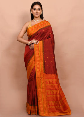 Maroon Kanjivaram Silk Saree With Blouse Piece - Indian Silk House Agencies