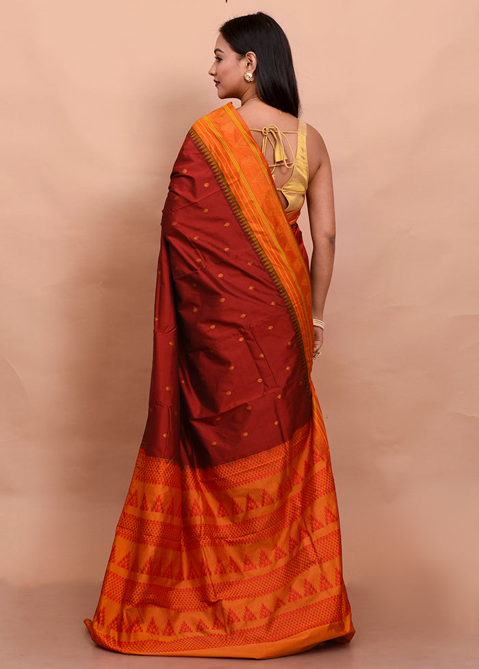 Maroon Kanjivaram Silk Saree With Blouse Piece - Indian Silk House Agencies