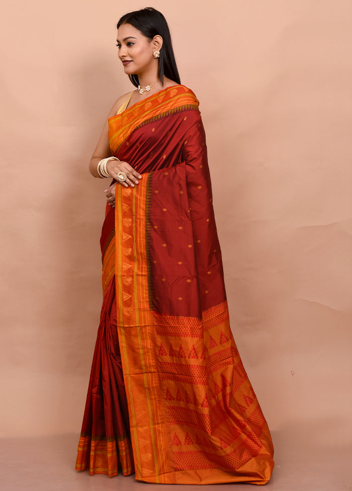 Maroon Kanjivaram Silk Saree With Blouse Piece - Indian Silk House Agencies