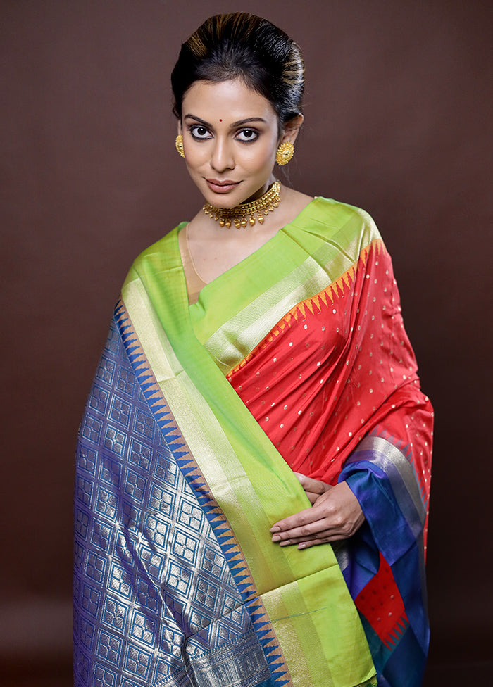 Red Kanjivaram Silk Saree Without Blouse Piece - Indian Silk House Agencies