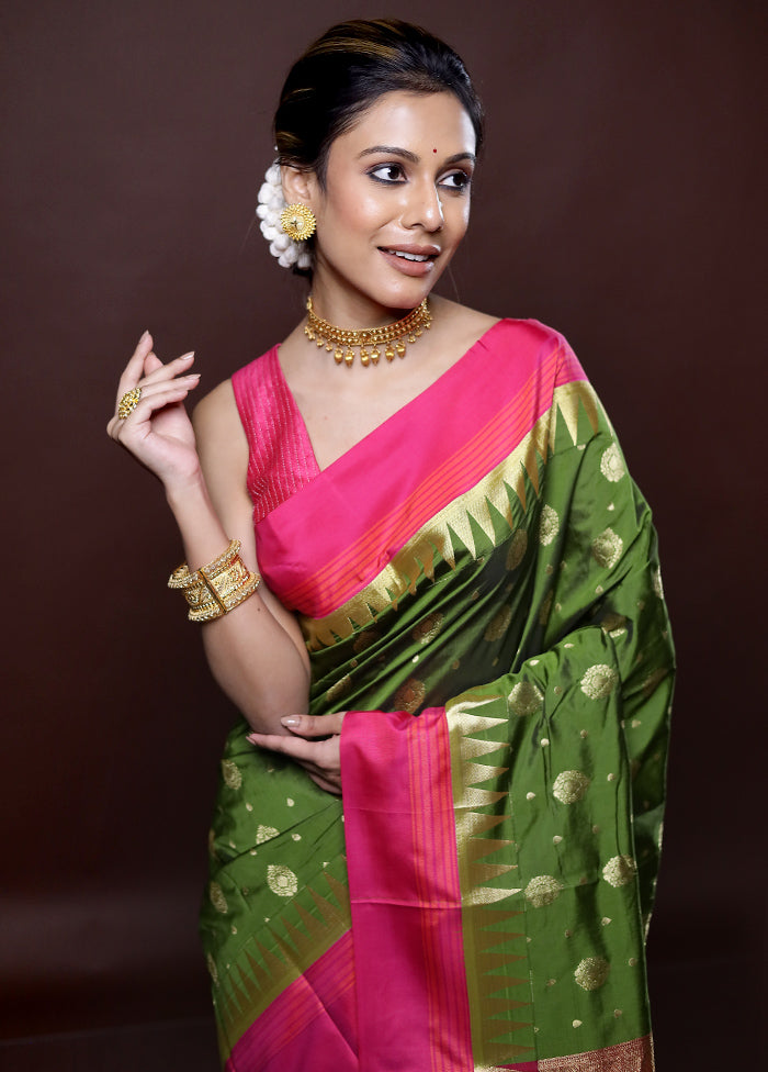 Green Kanjivaram Silk Saree Without Blouse Piece - Indian Silk House Agencies