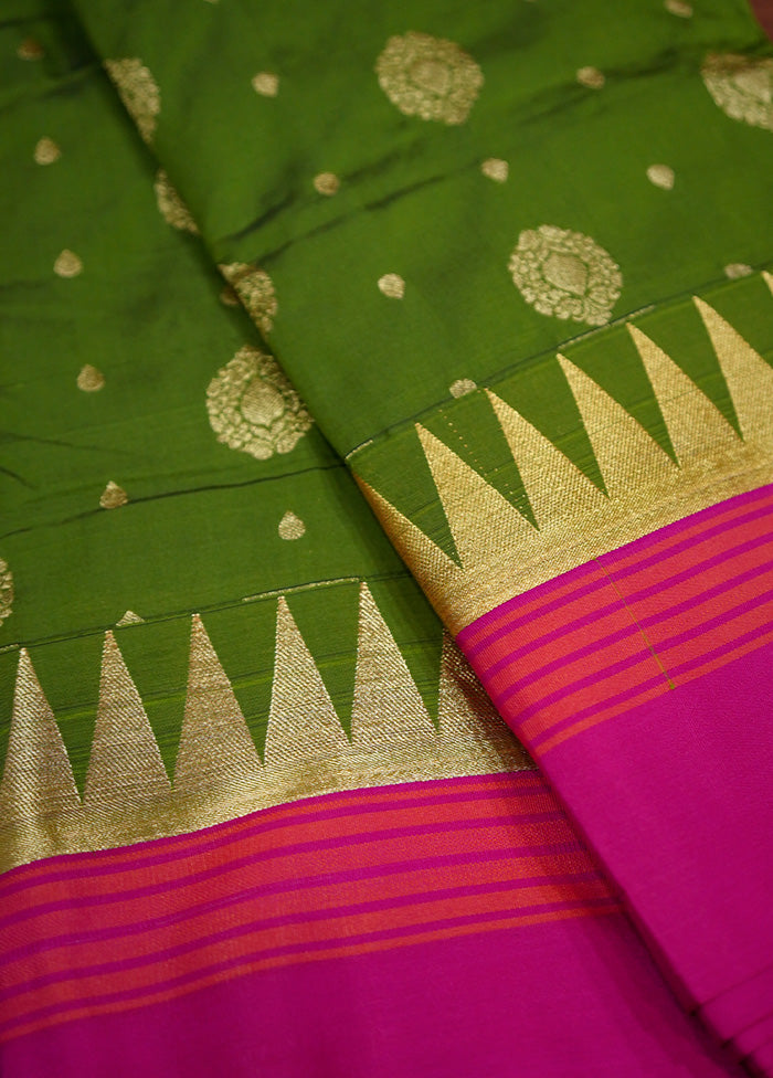 Green Kanjivaram Silk Saree Without Blouse Piece - Indian Silk House Agencies