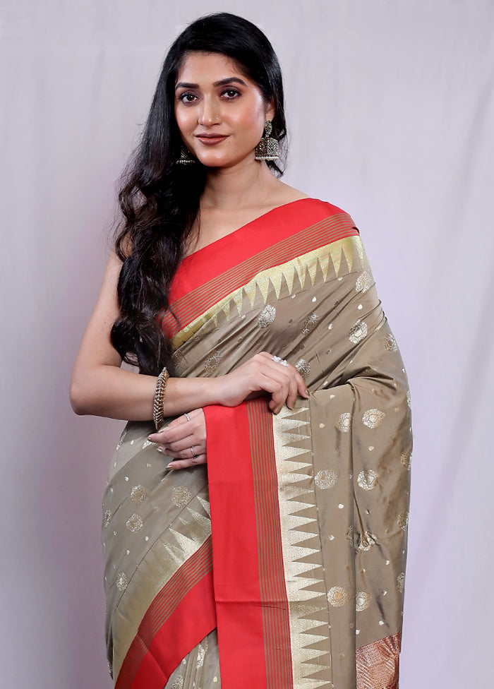 Grey Kanjivaram Silk Saree With Blouse Piece - Indian Silk House Agencies