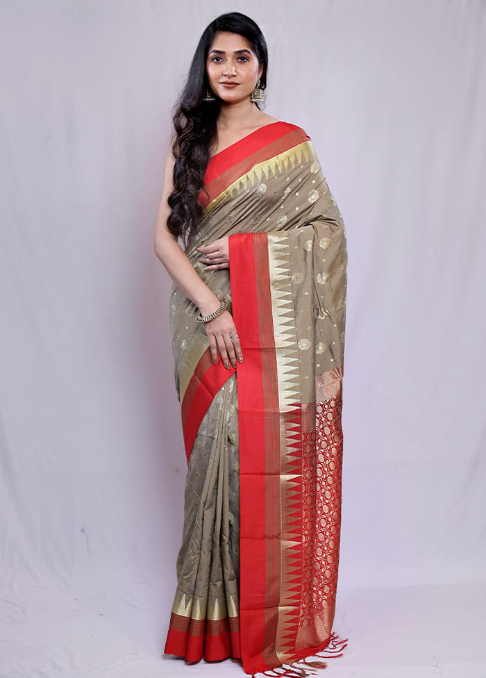 Grey Kanjivaram Silk Saree With Blouse Piece - Indian Silk House Agencies