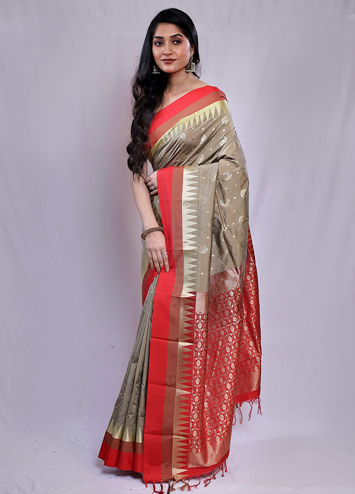 Grey Kanjivaram Silk Saree With Blouse Piece - Indian Silk House Agencies