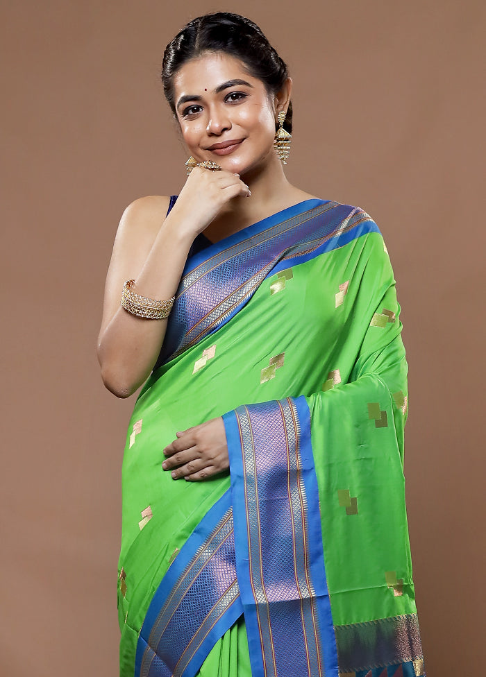 Green Kanjivaram Silk Saree With Blouse Piece - Indian Silk House Agencies