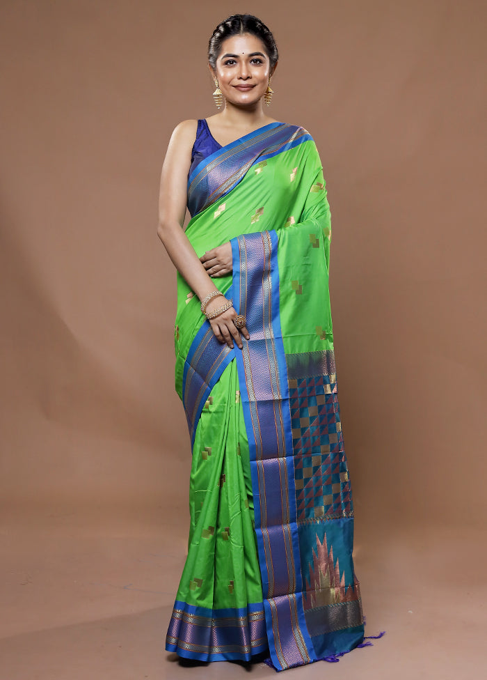 Green Kanjivaram Silk Saree With Blouse Piece - Indian Silk House Agencies