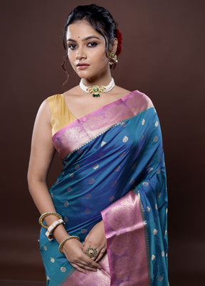 Blue Kanjivaram Silk Saree Without Blouse Piece - Indian Silk House Agencies