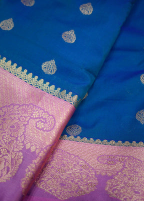 Blue Kanjivaram Silk Saree Without Blouse Piece - Indian Silk House Agencies