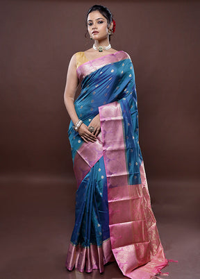 Blue Kanjivaram Silk Saree Without Blouse Piece - Indian Silk House Agencies