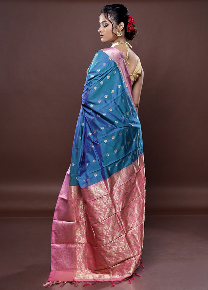 Blue Kanjivaram Silk Saree Without Blouse Piece - Indian Silk House Agencies