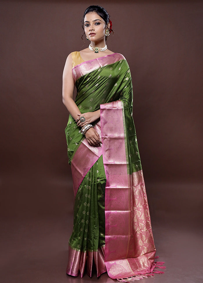 Green Kanjivaram Silk Saree Without Blouse Piece - Indian Silk House Agencies