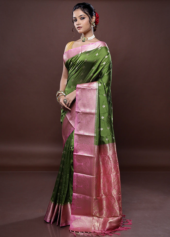 Green Kanjivaram Silk Saree Without Blouse Piece - Indian Silk House Agencies