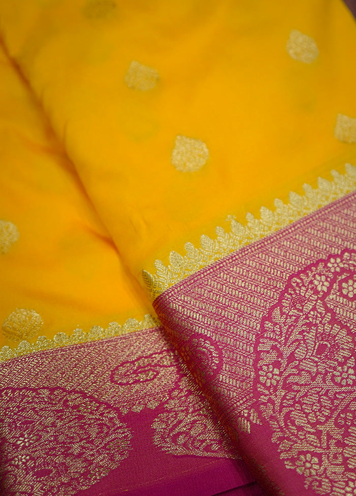 Yellow Kanjivaram Silk Saree Without Blouse Piece - Indian Silk House Agencies