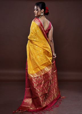 Yellow Kanjivaram Silk Saree Without Blouse Piece - Indian Silk House Agencies