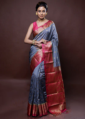 Grey Kanjivaram Silk Saree Without Blouse Piece - Indian Silk House Agencies