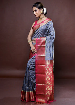 Grey Kanjivaram Silk Saree Without Blouse Piece - Indian Silk House Agencies