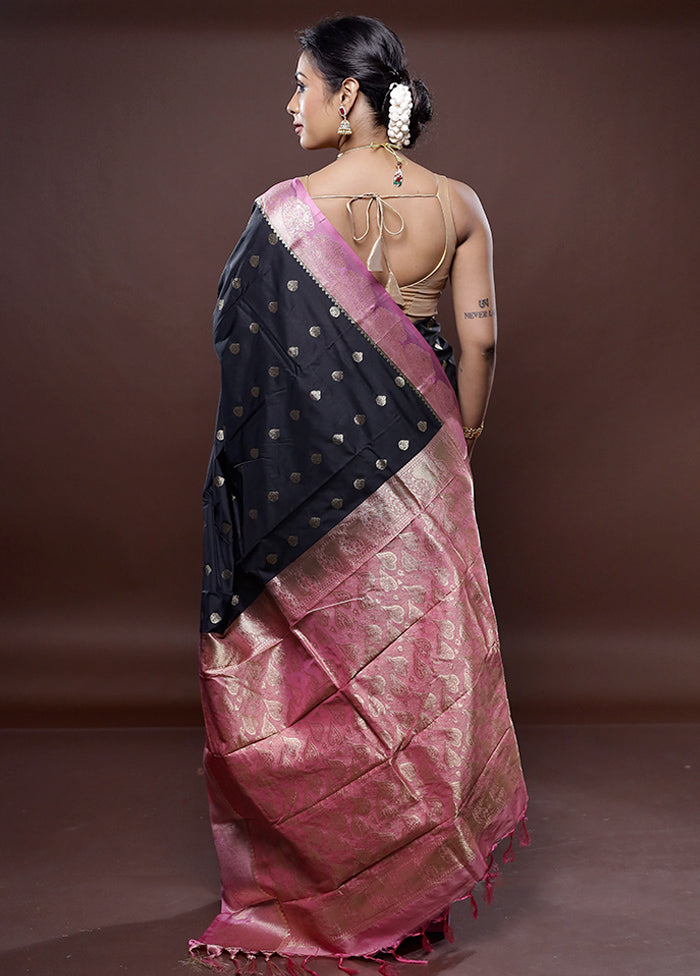 Black Kanjivaram Silk Saree Without Blouse Piece - Indian Silk House Agencies