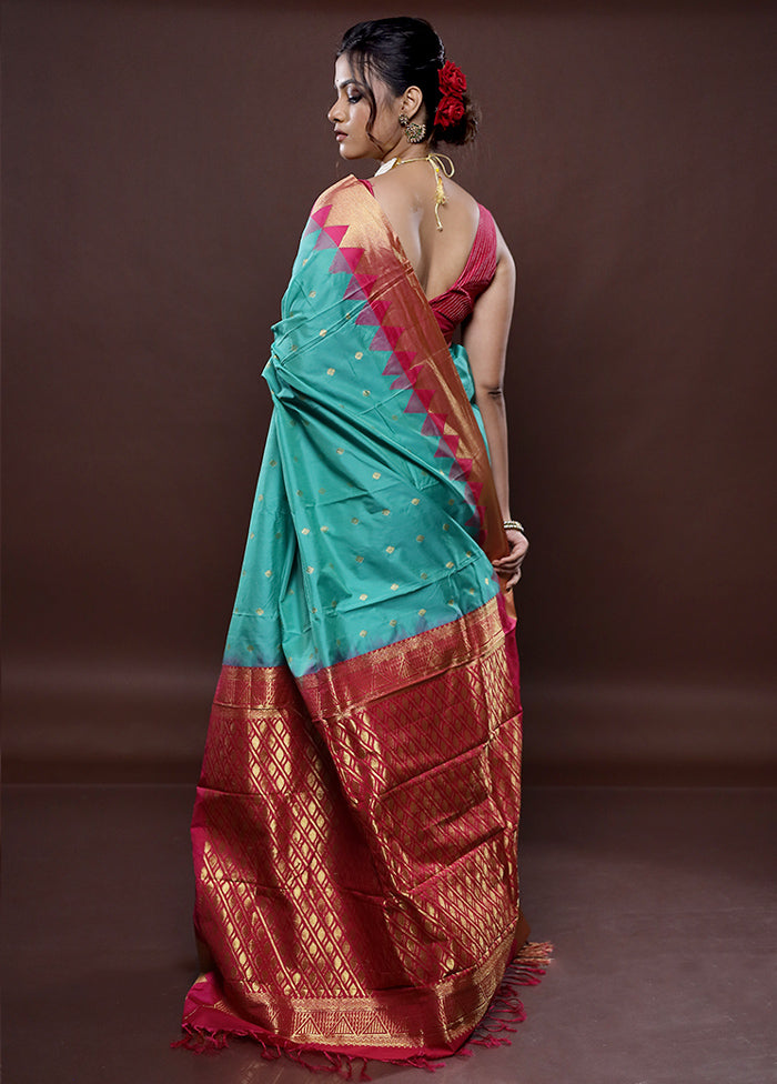 Green Kanjivaram Silk Saree Without Blouse Piece - Indian Silk House Agencies