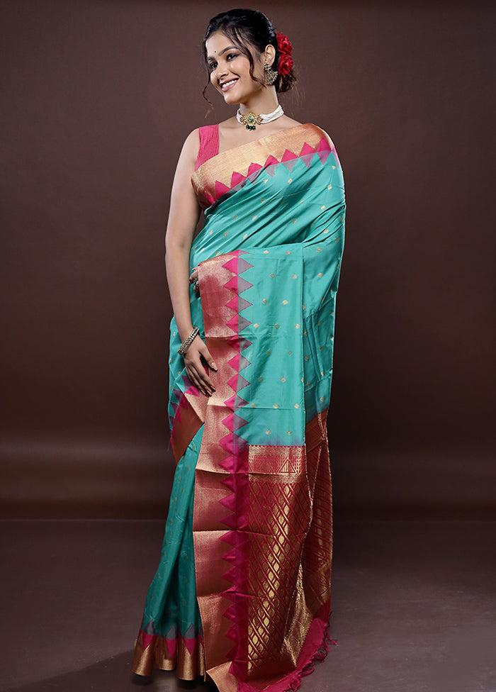 Green Kanjivaram Silk Saree Without Blouse Piece - Indian Silk House Agencies