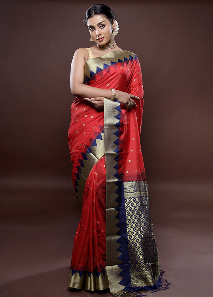 Red Kanjivaram Silk Saree Without Blouse Piece - Indian Silk House Agencies