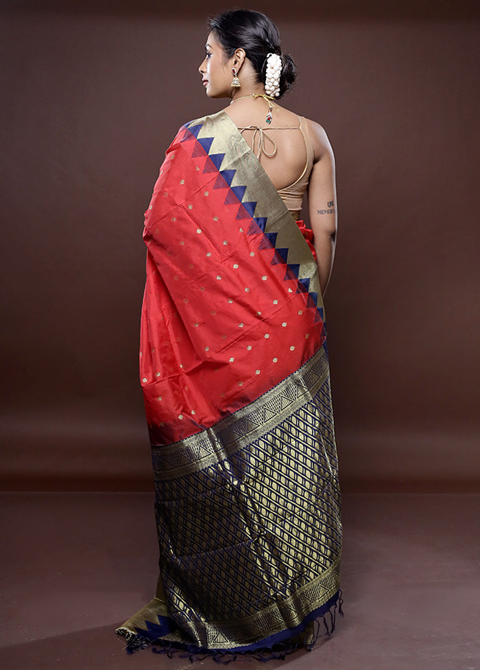 Red Kanjivaram Silk Saree Without Blouse Piece - Indian Silk House Agencies