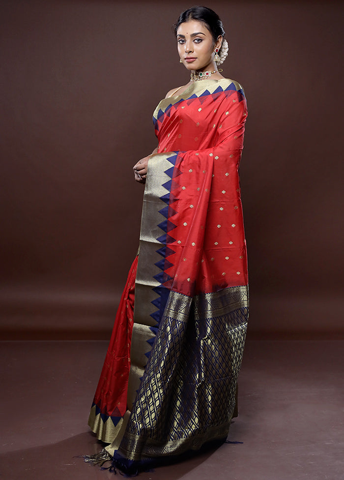 Red Kanjivaram Silk Saree Without Blouse Piece - Indian Silk House Agencies