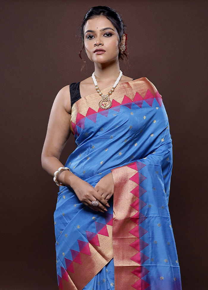Blue Kanjivaram Silk Saree With Blouse Piece