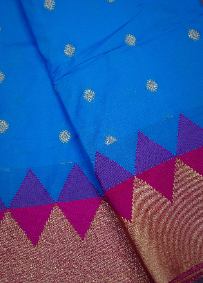 Blue Kanjivaram Silk Saree Without Blouse Piece - Indian Silk House Agencies