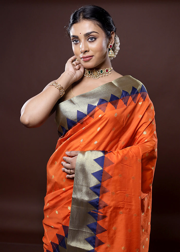 Orange Kanjivaram Silk Saree Without Blouse Piece - Indian Silk House Agencies