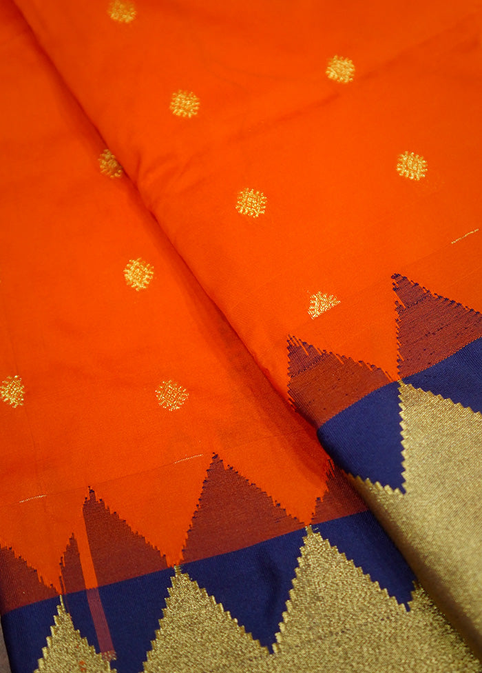 Orange Kanjivaram Silk Saree Without Blouse Piece - Indian Silk House Agencies