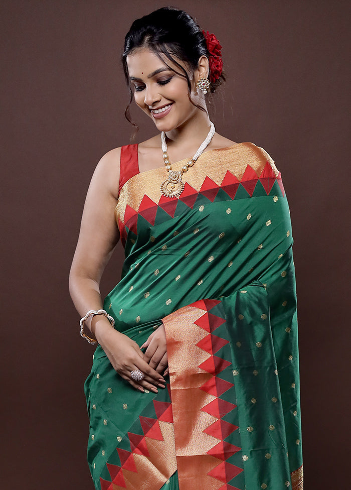 Green Kanjivaram Silk Saree Without Blouse Piece - Indian Silk House Agencies