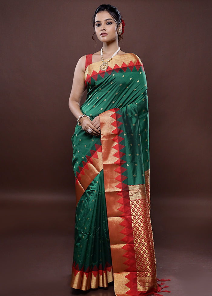 Green Kanjivaram Silk Saree Without Blouse Piece - Indian Silk House Agencies