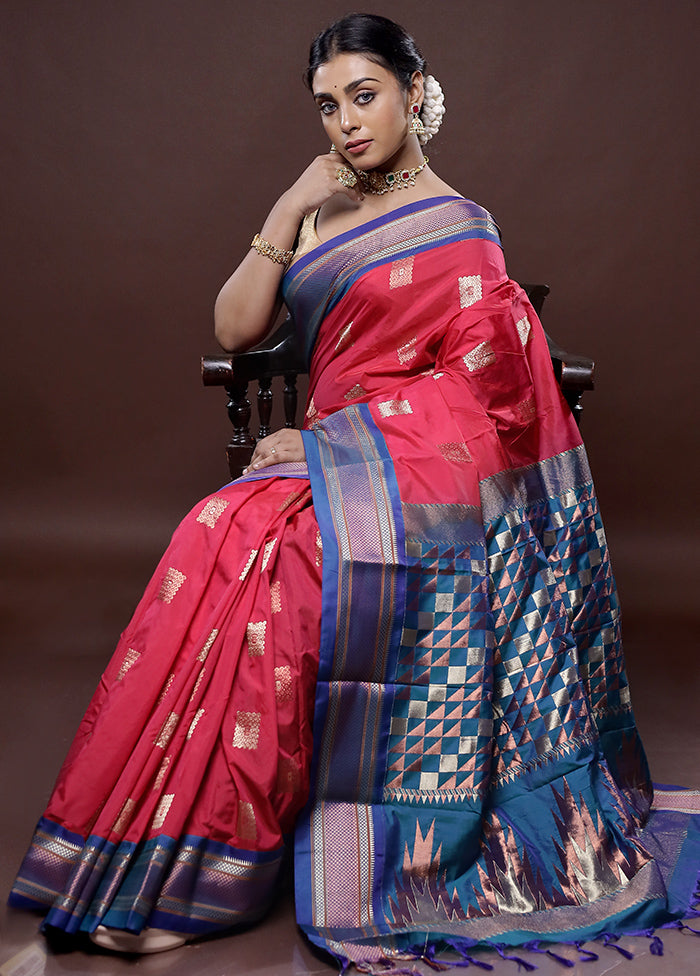 Pink Kanjivaram Silk Saree Without Blouse Piece - Indian Silk House Agencies