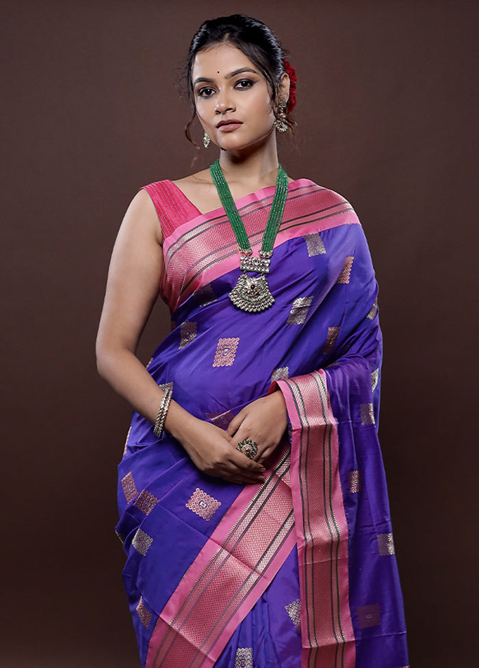 Purple Kanjivaram Silk Saree Without Blouse Piece - Indian Silk House Agencies