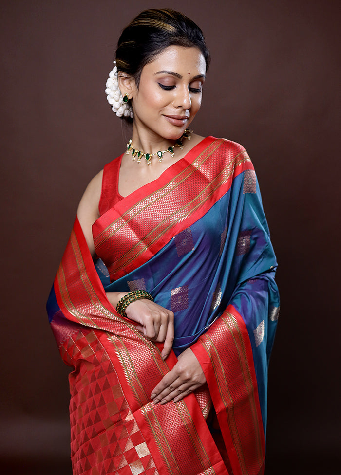 Blue Kanjivaram Silk Saree Without Blouse Piece - Indian Silk House Agencies