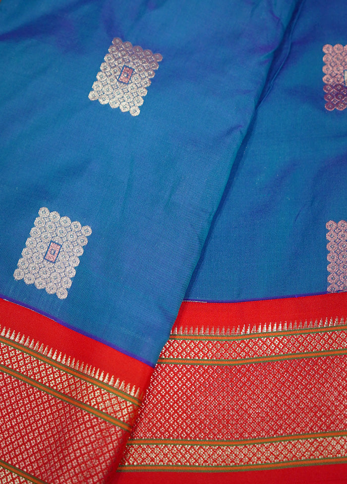 Blue Kanjivaram Silk Saree Without Blouse Piece - Indian Silk House Agencies