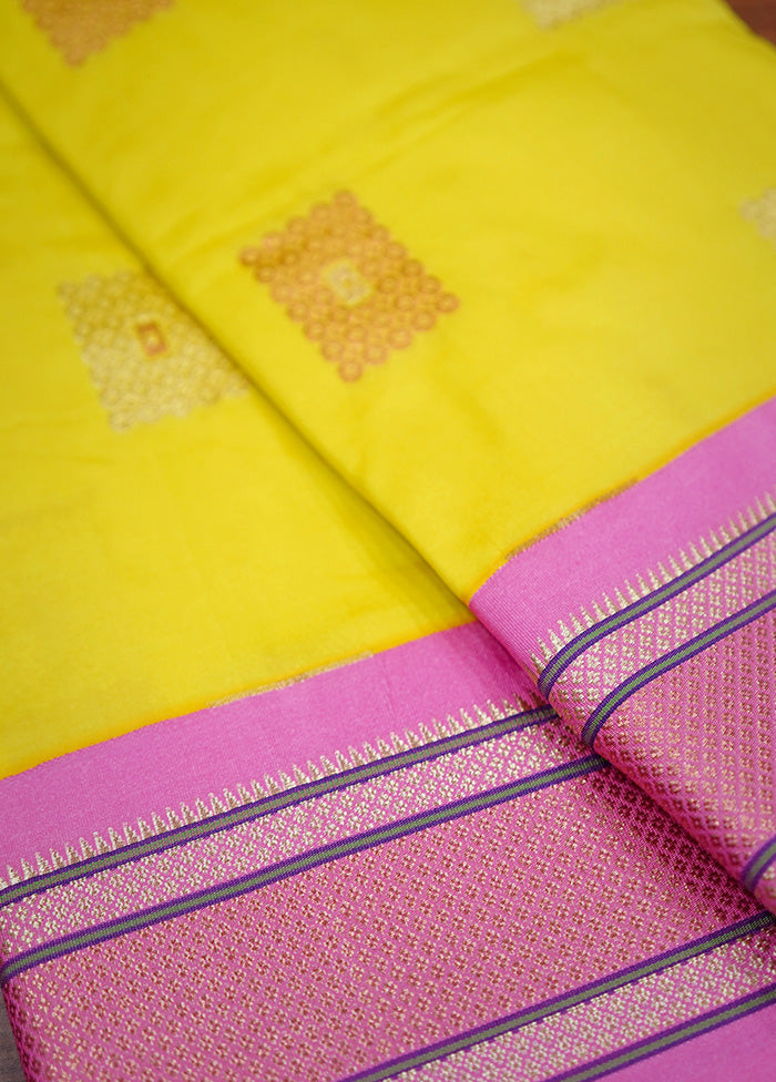 Yellow Kanjivaram Silk Saree Without Blouse Piece - Indian Silk House Agencies