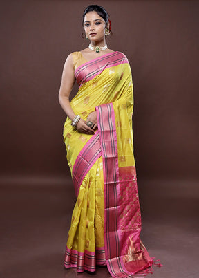 Yellow Kanjivaram Silk Saree Without Blouse Piece - Indian Silk House Agencies