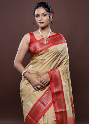 Cream Kanjivaram Silk Saree Without Blouse Piece - Indian Silk House Agencies