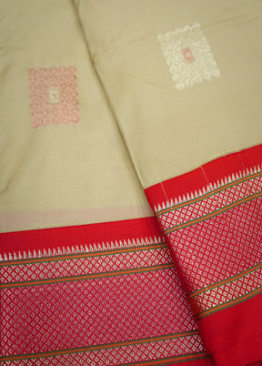 Cream Kanjivaram Silk Saree Without Blouse Piece - Indian Silk House Agencies