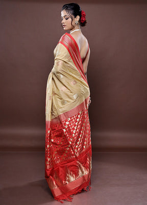 Cream Kanjivaram Silk Saree Without Blouse Piece - Indian Silk House Agencies